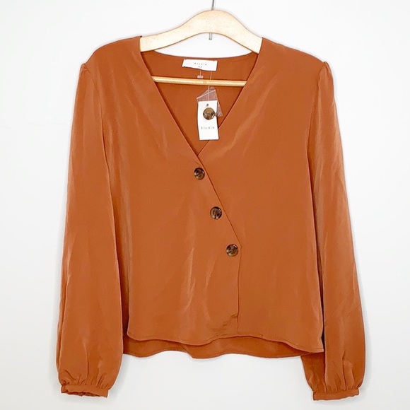 Elodie Tops - Elodie brown faux wrap top